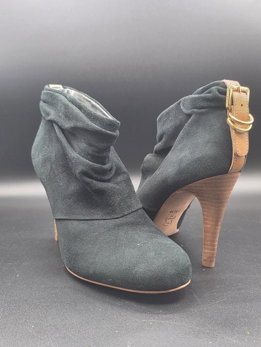 Tory Burch "Bari" slouchy black suede ankle boots,
